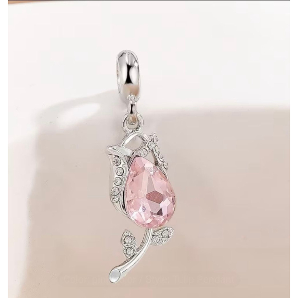 Women's Pink Silver Rose Charm Necklace One Size